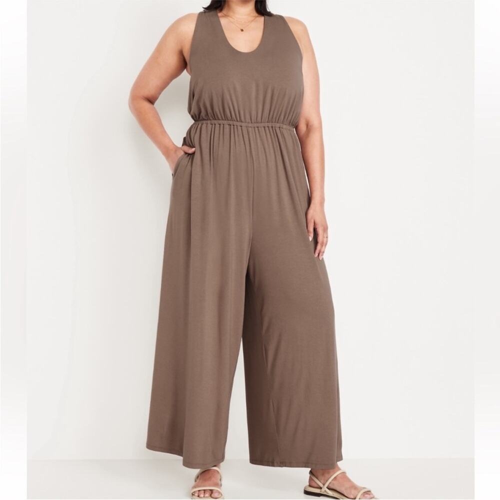 Old Navy Taupe Waist-Defined Halter Jumpsuit